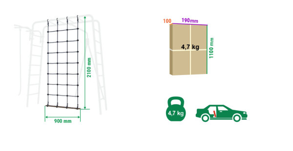 Loggyland Kletternetz 2m X 1,25m – PE-Material, Ø10mm, Mit Achterhaken, Ohne Holzrahmen