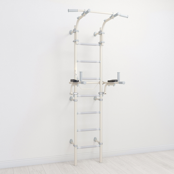 Sprossenwand ClimbMaxx M9 inkl. Dip-Station Weiß / Pastel